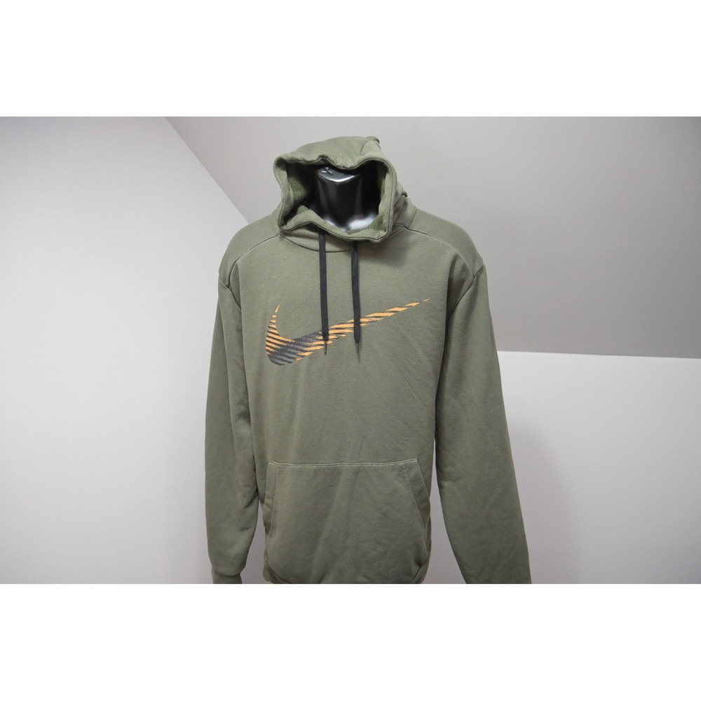 Nike Hoodie Mens XL Olive Green Graphic Performance Pullover‎ Therma-FIT EUC